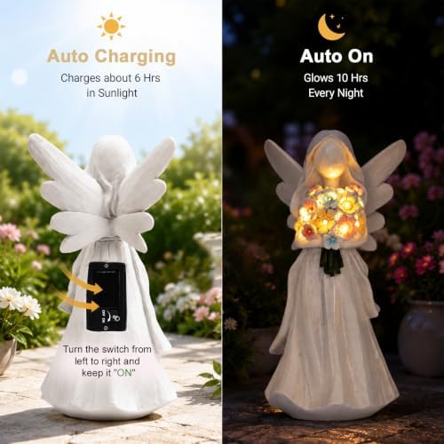 Goodeco Solar Angel Statue with Bouquet LED Light Garden Decor