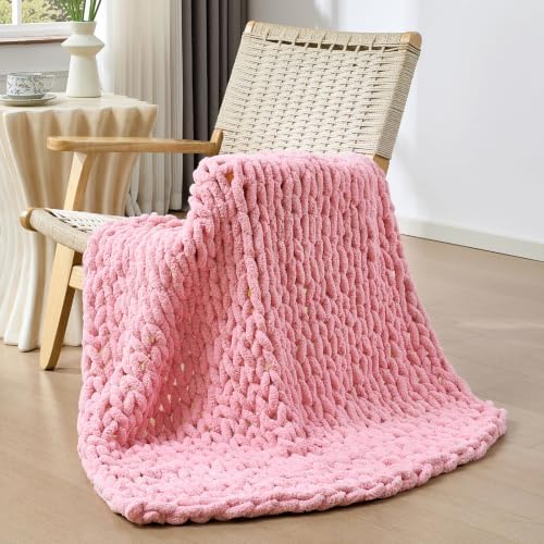 Bigacogo Chunky Knit Throw Blanket for Couch, 40x40 inches, Blush Pink