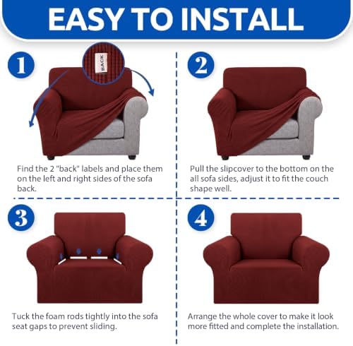 KEKUOU Stretch Chair Sofa Slipcover, Single Couch Cover,Dark Red