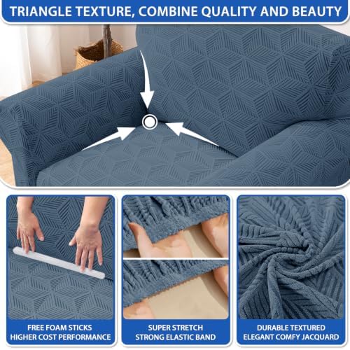 ZNSAYOTX Stretch Couch Cover, 1 Piece Oversized Sofa Covers for 3 Cushion Couch, Jacquard Sofa Slipcovers with Elastic Bottom Thickened Furniture Protector for Dog Cat Pet (X-Large, Dark Grey)