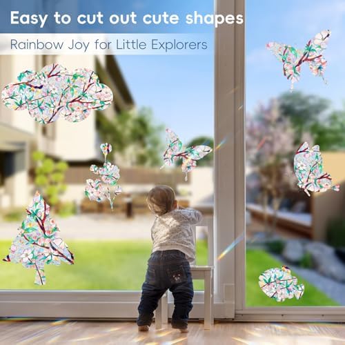 Rainbow Window Privacy Film Decorative Window Sticker, 3D Static Stained Glass Cling Tint for Home Heat Control Non-Adhesive, 17.5 Inch * 78.74 Inch