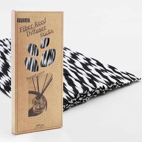 VFULIE 100PCS Reed Diffuser Sticks, Refill Replacement for Aroma Fragranc (100, Spiral Black and White)