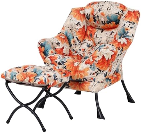 Welnow Lazy Chair with Ottoman, Reading Chair with Footrest,Orange Blue