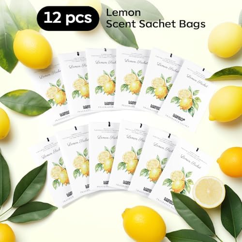 MYARO 12 Pack Lemon Scented Sachets, Closet Deodorizer Car Air Freshener