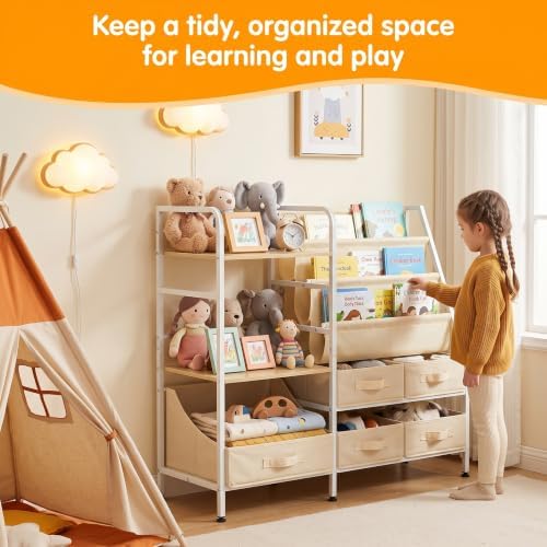 Kids Bookshelf and Toy Storage Organizer, 2-in-1 Montessori Bookshelf