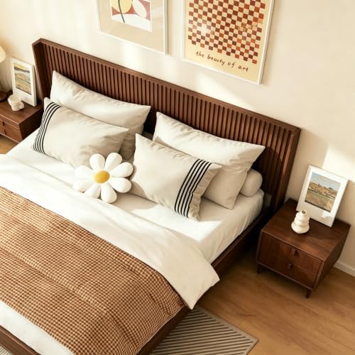 COCO DESIGN King Size Fluted Headboard Only, 80" Walnut Wall Mount