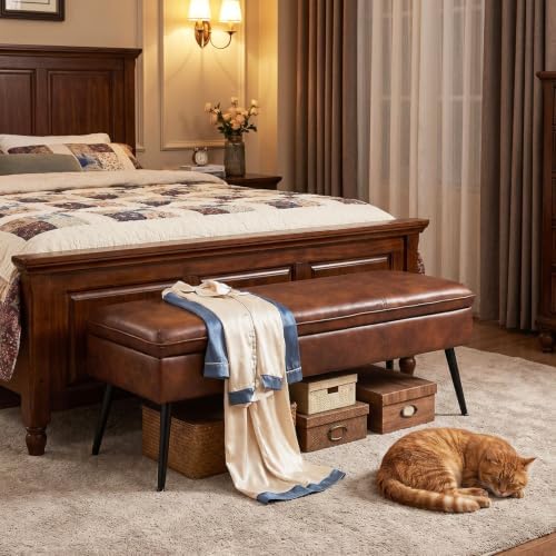 Ottoman with Storage Bench, Upholstered Large Entry Bench Brown