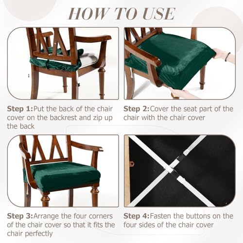 Havawish Extra Wide Dining Chair Seat Covers, Dark Green, Velvet, 1 Pcs