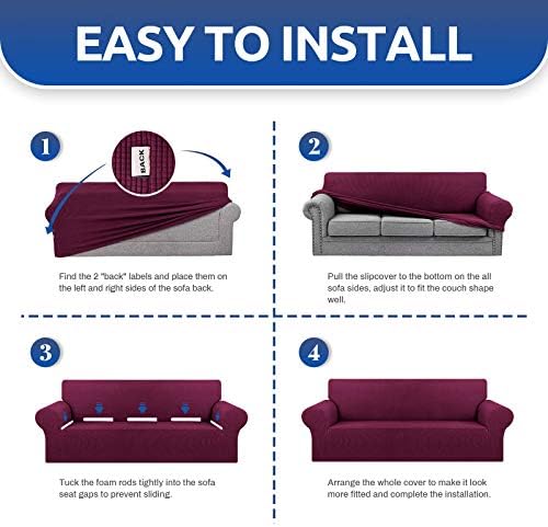 KEKUOU Stretch Loveseat Couch Cover, 2 Cushion Couch Slipcover,Wine