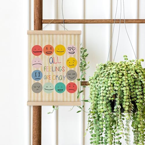 MAQIKA Boho Mental Health Poster Framed with Wood Hanger, Boho Classroom Hanging Wall Decor, Feeling Chart Emotions Canvas Wall Art Paints for Therapy Counselor Office Classroom, 12x16 Inch Set of 2