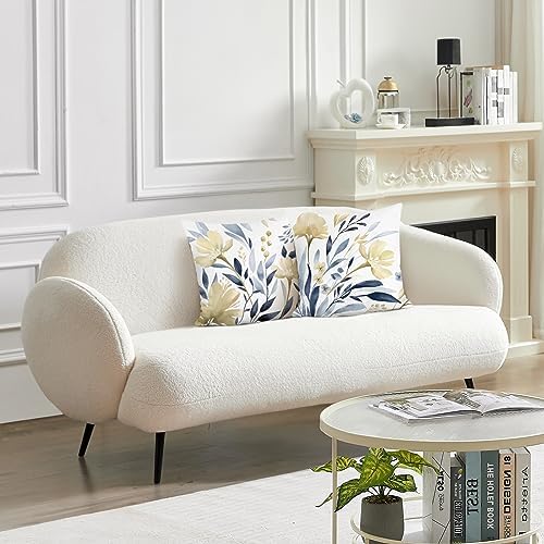 Bonhause Watercolor Floral Throw Pillow Covers 18 x 18 Inch Yellow Blue Flower Decorative Pillow Cases Soft Velvet Cushion Cover for Couch Sofa Bed Home Decor Set of 2