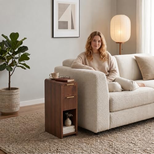 8 Inch Nightstand, 2 Drawers & Shelf, 1 Pack, Light Walnut