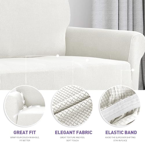 ZNSAYOTX Super Stretch Couch Cover Love Seat Sofa Covers for Living Room Dogs Pet Friendly Furniture Protector Spandex Loveseat Slipcovers with Anti Slip Foam Sticks (White, Loveseat)