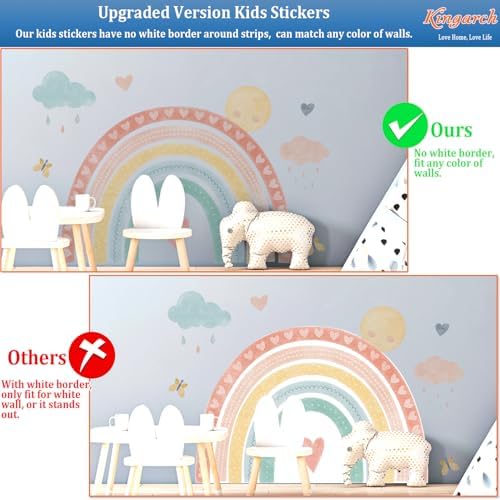 Large Watercolor Rainbow Wall Decals, Boho Sun Clouds Peel and Stick Fabric Nursery Wall Decor, Home Room Wall Decor Murals Stickers for Kids Girls Toddler Bedroom Living Room Playroom