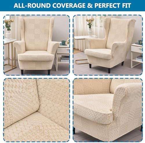 HZDHCLH Wingback Chair Slipcovers 2 Piece,Stretch Spandex Wingback Chair Covers for Living Room Armchair,Washalbe Sofa Slipovers