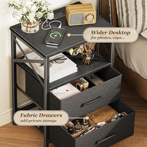 Huuger Night Stand with Charger Station, USB-C Port, End Table