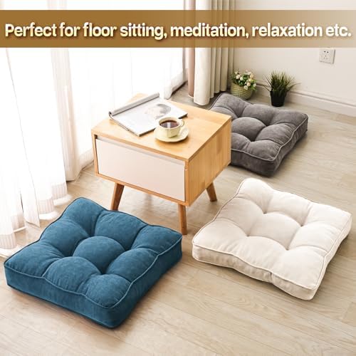 MIDDLE ONE Floor Pillow Set of 2, Memory Foam Cushion 22x22 – Square, Navy
