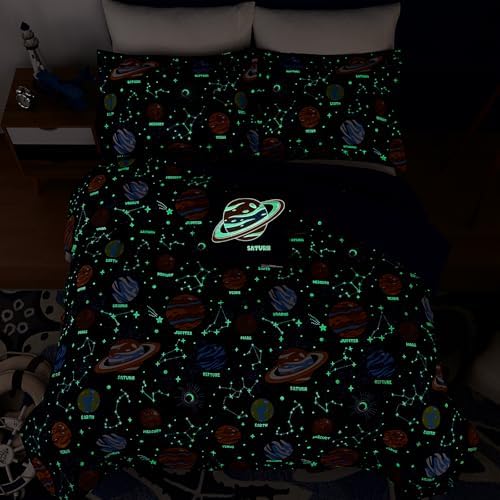 Twin Comforter Set for Boys-3 Pieces Planet Glow in the Dark Twin Bedding