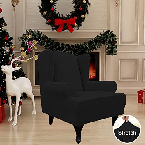 Easy-Going Stretch Large Wingback Chair Sofa Slipcover Black