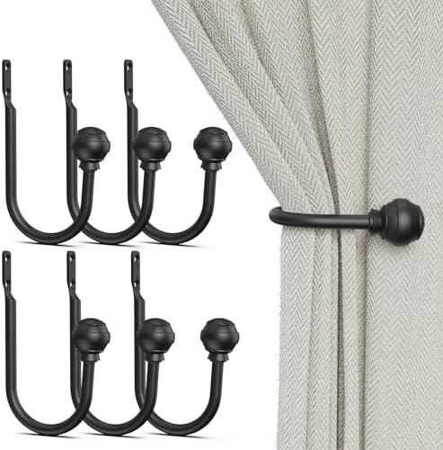 Hion Curtain Holdbacks Black 6pcs, Curtain Tiebacks Wall Mounted Hooks