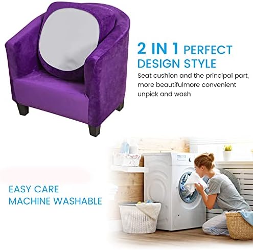 MIFXIN 2 Piece Velvet Tub Chair Covers with Cushion Cover Stretch Soft Removable Tub Chair Slipcovers Armchair Sofa Couch Furniture Protector Cover for Living Room Club Bar Counter (Purple)