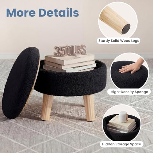 DUMOS Small Storage Ottoman Foot Stool, Round Foot Rest for Living Room