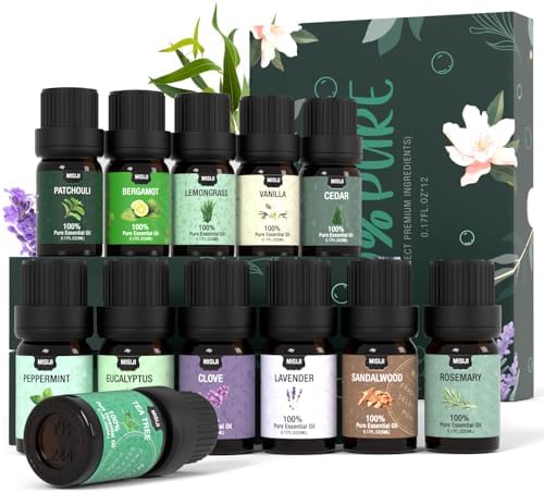 Essential Oils Set Top 12 Aromatherapy-Essential Oils for Diffuser for Home,Air Freshening Diffuser Oils Scents for Aromatherapy,Laundry,Candle&Soap Making,Humidifiers 12 X 5ML