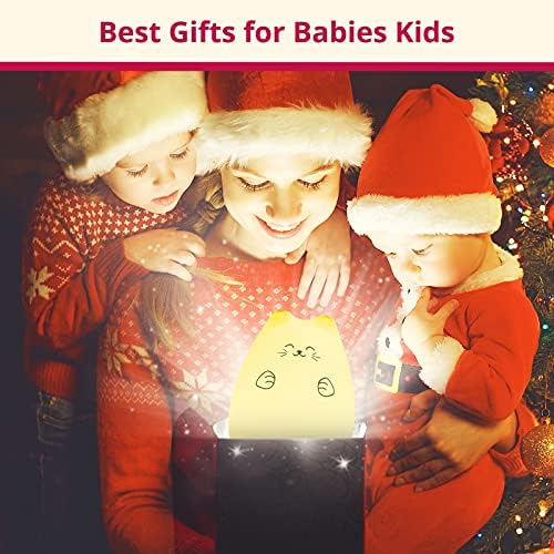 Cute Night Lights for Kids, Best Christmas Birthday Gifts for 3-12 Year Old Girls Teen, Cat Silicone Baby Night Light for Newborn, Remote and Tap Control