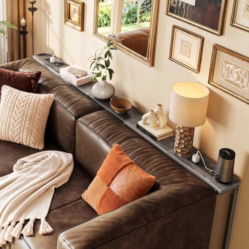 Huuger 63.4-78.3'' Extendable Behind Couch Table with Outlets, Grey