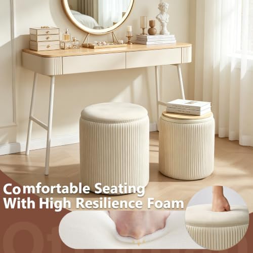 Royal Windsor Round Ottoman with Storage Set of 2, Storage Vanity Stool