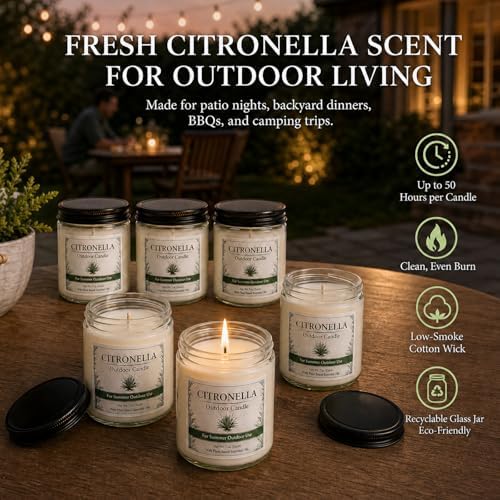 Citronella Candles Outdoor - 6 Pack Soy Wax Citronella Candles