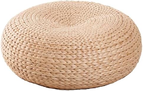 Straw Flat Seat Cushion, Handmade Floor Pouf Mat, Ottoman Footstool for Meditation, Zen, Yoga Practice or Buddha (15.7" Dia. x 6.3" H)