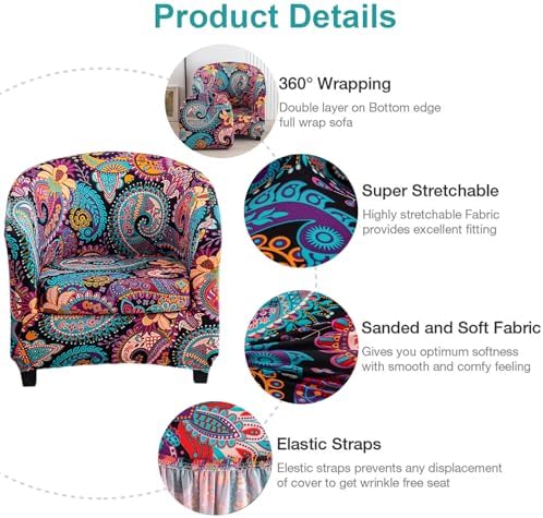 NILUOH Club Chair Slipcover 2 Piece Stretch Barrel Chair Covers Printed Tub Chair Slipcovers Soft Accent Armchair Sofa Protector for Living Room（Flowers 10）