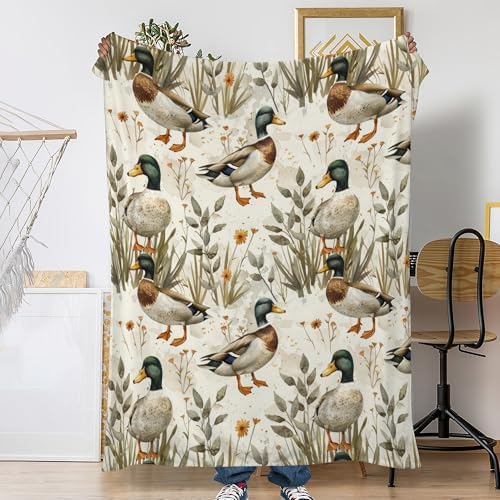 Fall Throw Blanket,Mallard Duck Throw Blanket for Couch Home Decor,Rustic Farmhouse Soft Plush Travel Blanket Lightweight,Cozy Throws for Couch,Bed,Naps,Reading50 X 60 Inch