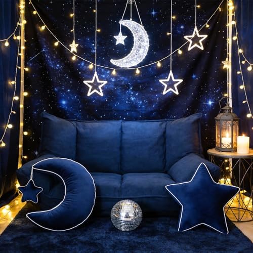 Moon Pillow Decorative Throw Pillows with Soft Faux Velvet for Couch Cute Cushion for Bedroom Office Navy