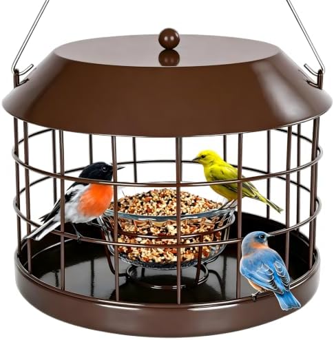 Gbekery Bluebird Feeder for Mealworms with Glass Bowl for Outdoors, Brown