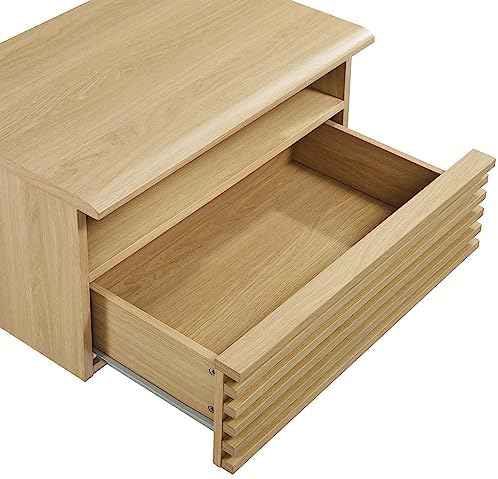 Modway Render Mid-Century Modern, Wall-Mount Nightstand, Oak