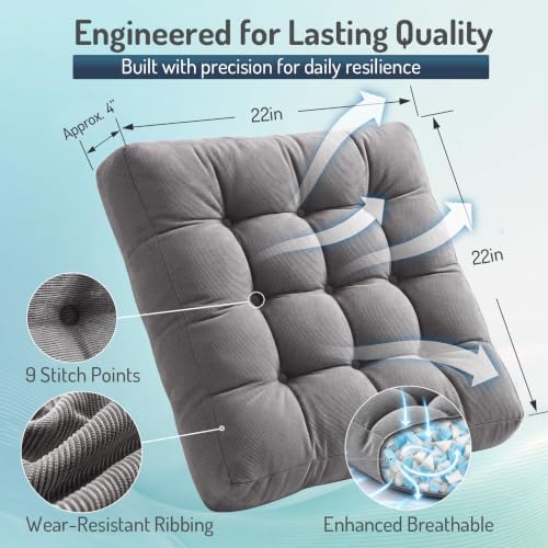 Floor Pillows Set of 2, Large Meditation Cushion for Adults, 22 Inch Square