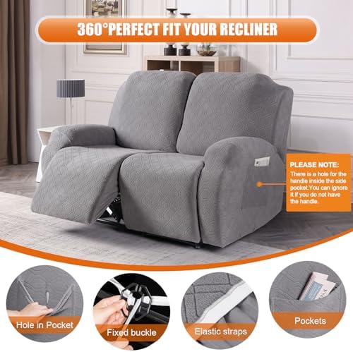 VANSOFY Oversized Stretch Recliner Loveseat Cover, Light Gray, 2 Seater