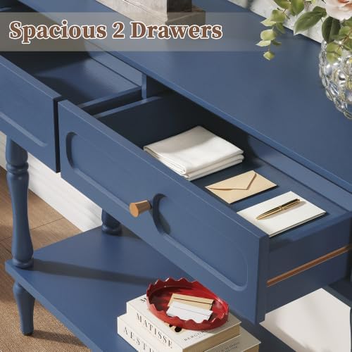 ARTPOWER 41" Mid-Century Console Table, 2 Drawers and Open Shelf, Blue