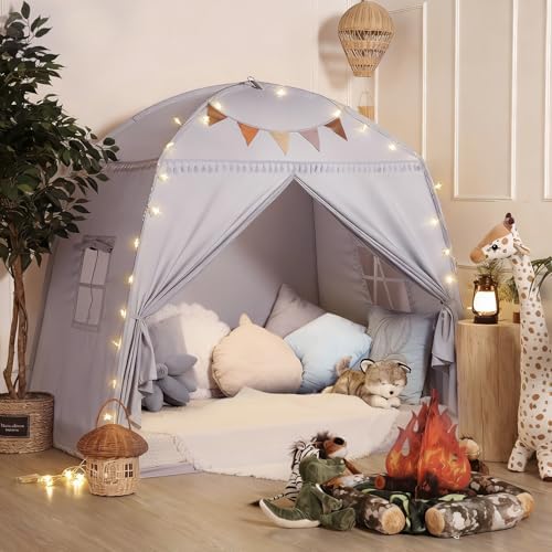 Sumbababy Large Teepee Tent for Kids - Tent Indoor Kids Teepee Tent for Boys & Girls - Kids Play Tent Inside Canopy Bed for Playroom Gift Toys (Gray)