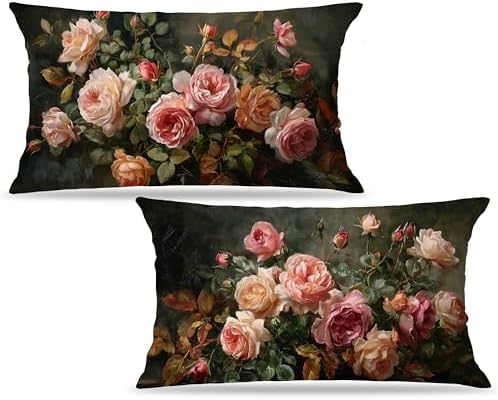 Vintage Floral Rectangle Pillow Throw Cover 20x12 Decor, Shabby Chic Rustic Cottagecore Decorative Throw Pillow Covers Double-Sided Set of 2