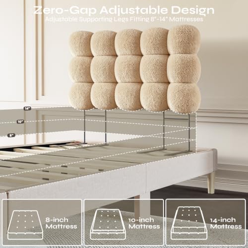 Pinmoco Twin Cloud-Shaped Upholstered Headboard, Teddy Fleece Light Brown