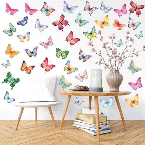 62 Large Butterfly Wall Decals - Peel and Stick Vinyl Wall Stickers for Room Decor, Safe for Walls, Repositionable