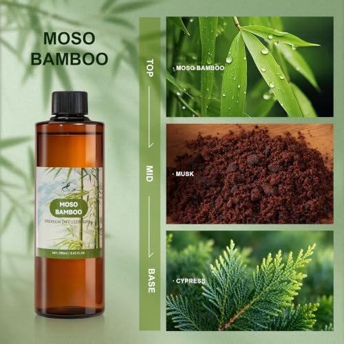 Diffuser Oil Refill, 250ml / 8.45 fl oz, MOSO Bamboo - Reed Diffuser Oil Refill for Home Fragrance, Scented Oil for Reed Diffuser Bottles, Bamboo, Musk & Cypress Notes
