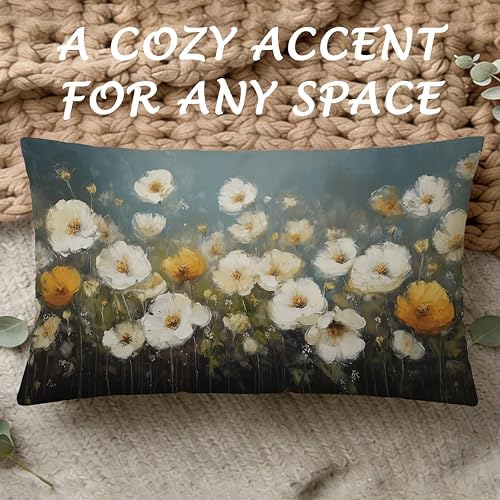 Vintage Moody Floral Pillow Cover 12x20, Dark Rustic Cottage Core Botanical Wildflower Decorative Lumbar Pillow Cover for Couch Bed Living Room Bedroom
