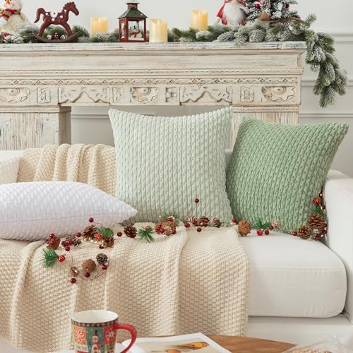 Kevin Textile Soft Corduroy 18x18 Inch Pillow Covers 2 Pack, Pure White