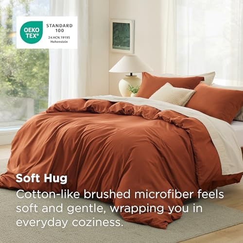 Bedsure Duvet Cover Queen Size, 3Pcs Double Brushed Bedding Set, Terracotta