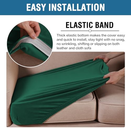 H.VERSAILTEX Velvet Stretch Couch Cushion Cover Plush Cushion Slipcover for Sofa Cushion Furniture Protector Seat Cushion Sofa Cover (3 Piece Sofa Cushion Covers, Vintage Green)