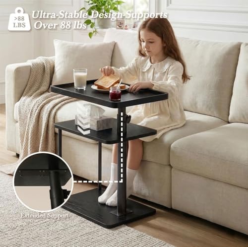Faesun C Table End Table Adjustable Height, 360°Swivel TV Tray Table for Small Spaces, Small Nightstand for Living Room, Bedroom, Black